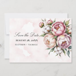 Reserva La Fecha Blush Pink Peony and Cotton Wedding