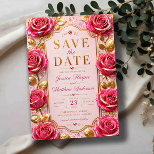 Reserva La Fecha Blush Pink Rose Elegant Gold Floral