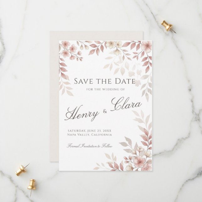 Reserva La Fecha Blush Rosa Acuarela Floral Boda Save the Date (Anverso/Reverso In Situ)