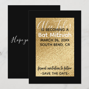Reserva La Fecha BM Bar Bat Mitzvah Elegant Gold