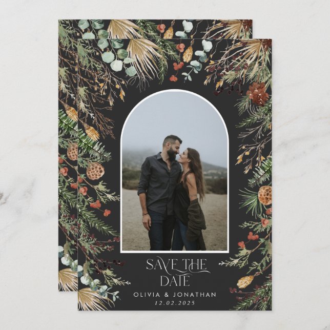 Reserva La Fecha Boda 1 arco fotográfico acuarela floral botánica (Anverso / Reverso)