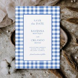 Reserva La Fecha Boda a cuadros azules bebé rústica gingham