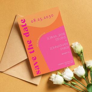 Reserva La Fecha Boda abstracta de formas modernas retro naranja ro