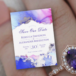 Reserva La Fecha Boda abstracto de plata rosada morada