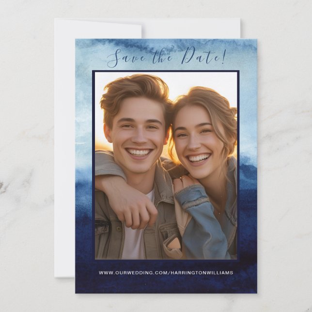 Reserva La Fecha Boda acuarela azul marina salva la fecha moderna (Anverso)