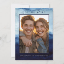 Boda acuarela azul marina salva la fecha moderna