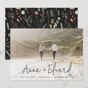 Reserva La Fecha Boda acuarela botánico negro moderno foto S