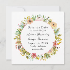 Reserva La Fecha Boda acuarela de flores silvestres de montaña