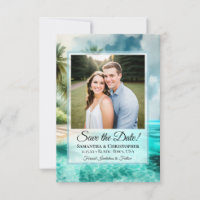 Boda acuarela de playa tropical y foto