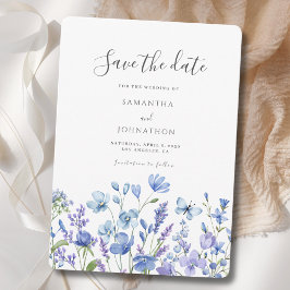 Reserva La Fecha Boda acuarela floral de flor silvestre azul