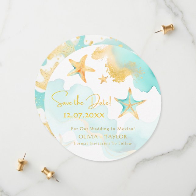 Reserva La Fecha Boda acuática Starfish Nautical Beach Save the Dat (Anverso/Reverso In Situ)
