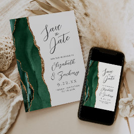 Reserva La Fecha Boda Agata Verde Esmeralda Oro Script