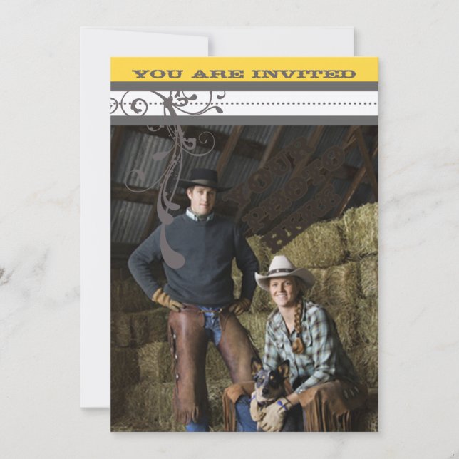 Reserva La Fecha Boda amarilla y gris de divertidos Swirls Ahorra l (Anverso)