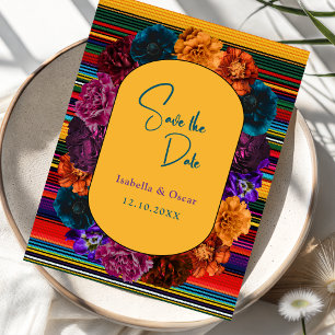 Reserva La Fecha Boda amarillo de flores mexicanas modernas