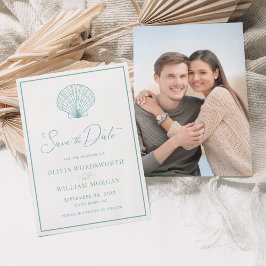 Reserva La Fecha Boda Aqua Blue Elegant Beach Seashell