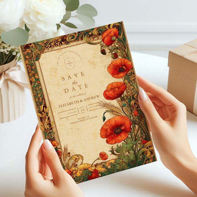 Reserva La Fecha Boda Art Nouveau con Amapolas (Subido por el creador)