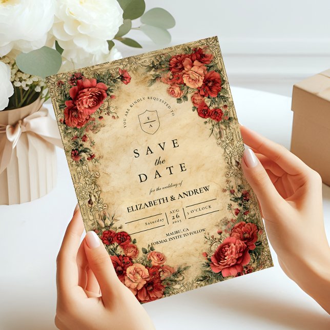 Reserva La Fecha Boda Art Nouveau con Rosa Roja (Subido por el creador)
