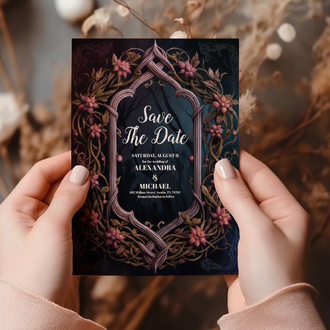 Reserva La Fecha Boda Art Nouveau floral gótica de Halloween (Subido por el creador)