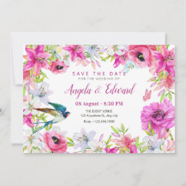 Reserva La Fecha Boda artística de floración floral rosa