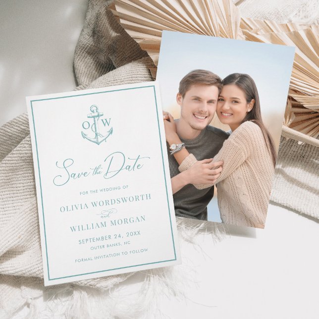 Reserva La Fecha Boda azul de Aqua Anchor Náutico Monograma (Subido por el creador)