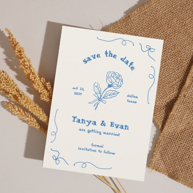 Reserva La Fecha Boda azul de flor caprichosa de mano (Subido por el creador)