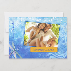 Reserva La Fecha Boda azul de la libélula corta foto Guardar fecha