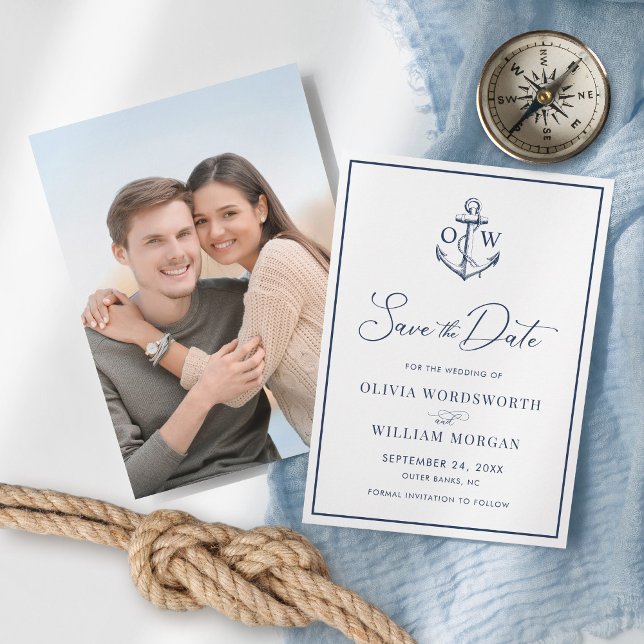 Reserva La Fecha Boda azul de la Marina de Monograma Náutico (Subido por el creador)