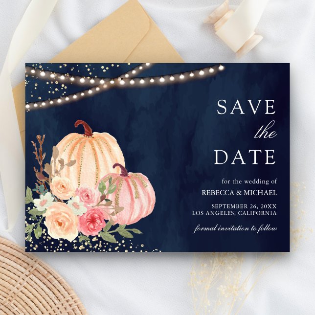 Reserva La Fecha Boda azul de la Marina Floral de la Calabaza Rosa (Subido por el creador)
