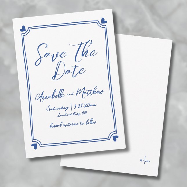 Reserva La Fecha Boda azul dibujado a mano simple (Simple Hand Drawn Blue Wedding Save the Date)
