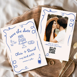 Reserva La Fecha Boda Azul Divertida y Caprichosa con Dibujos a Man