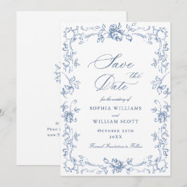 Reserva La Fecha Boda azul húmedo del ornato floral del renacimient