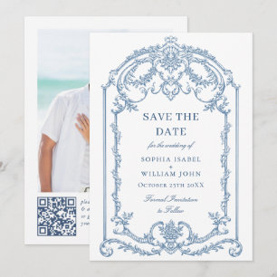 Reserva La Fecha Boda azul oxidado y floral de Grace