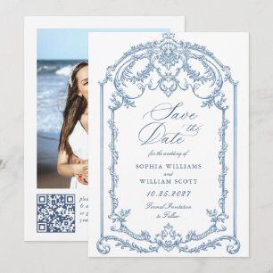 Reserva La Fecha Boda azul oxidado y floral de Grace