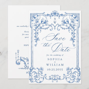 Reserva La Fecha Boda azul oxidado y floral de Grace