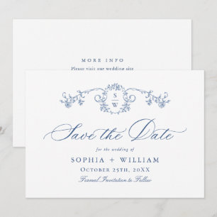 Reserva La Fecha Boda azul oxidado y floral de Grace