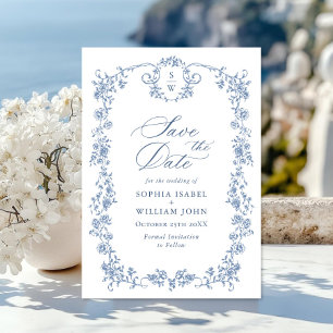 Reserva La Fecha Boda azul oxidado y floral de Grace