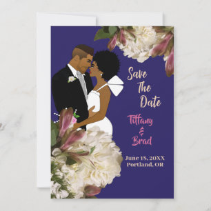 Reserva La Fecha Boda azul real de la pareja afroamericana