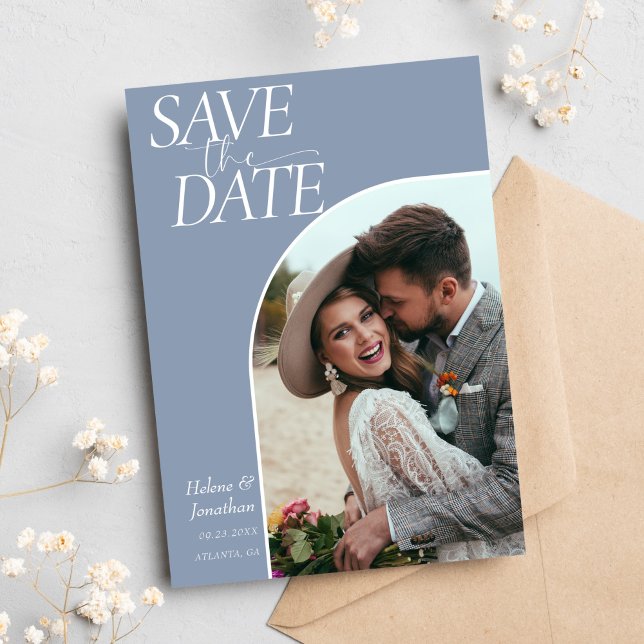 Reserva La Fecha Boda azul turbio y elegante clásico moderno (Modern Classic Elegant Dusty Blue Wedding Save The Date)