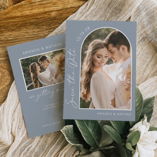 Reserva La Fecha Boda azul turbio y elegante fotográfico (Subido por el creador)