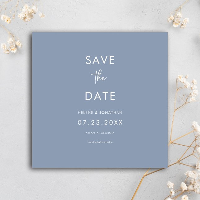 Reserva La Fecha Boda azul turbio y moderno mínimo (Minimal Modern Dusty Blue Wedding Save The Date)