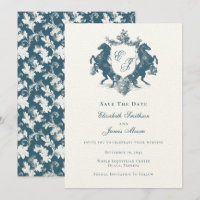 Boda azul Verde azulado Escudo Monograma Ecuestre