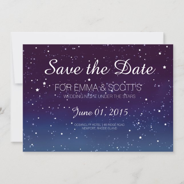 Reserva La Fecha Boda bajo las estrellas Save the Date PURPLE (Anverso)