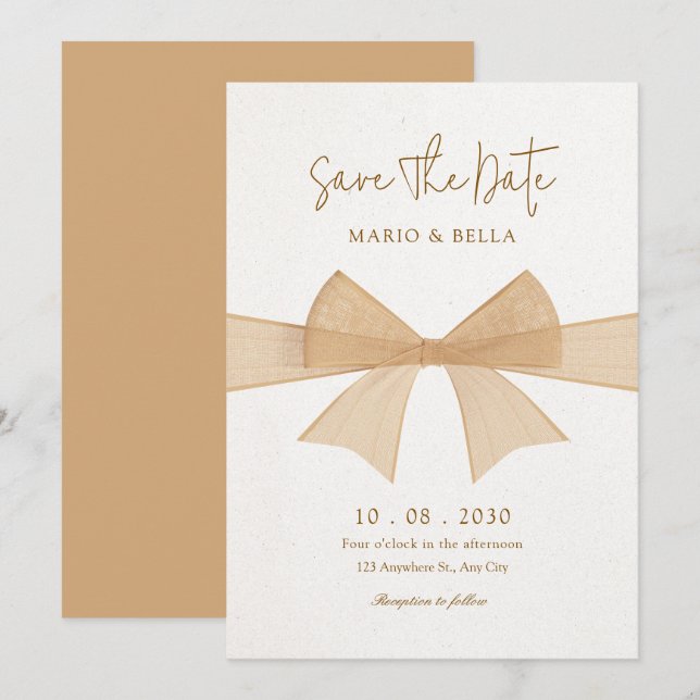 Reserva La Fecha Boda beige de color marrón suave (Anverso / Reverso)