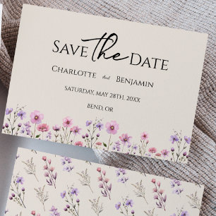 Reserva La Fecha Boda Beige de flor silvestre moderna