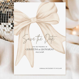 Reserva La Fecha Boda Beige de Lazo Coquette Minimalista Moderna