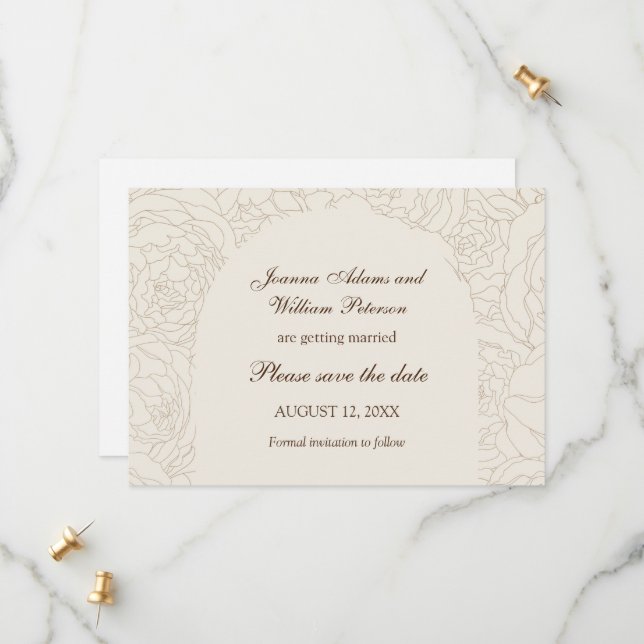 Reserva La Fecha Boda beige marrón elegante salva la fecha (Anverso/Reverso In Situ)