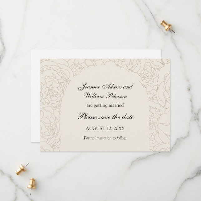 Reserva La Fecha Boda beige marrón elegante salva la fecha (Anverso/Reverso In Situ)