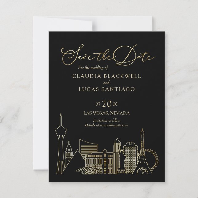 Reserva La Fecha Boda Black and Gold de Las Vegas (Anverso)