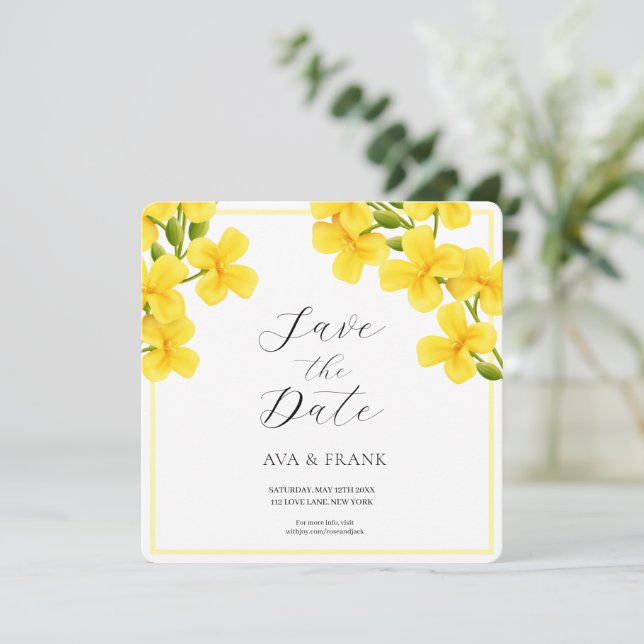 Reserva La Fecha Boda blanco del jardín floral amarillo acuarela (Anverso de pie)