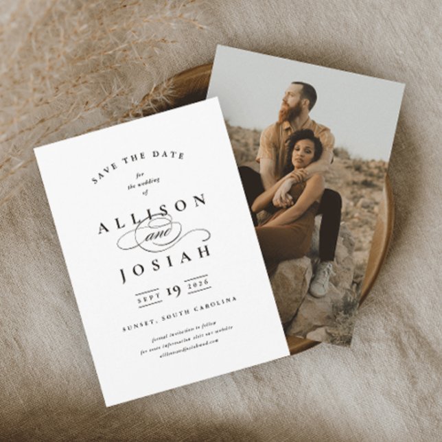 Reserva La Fecha Boda blanco y negro clásico elegante (Subido por el creador)